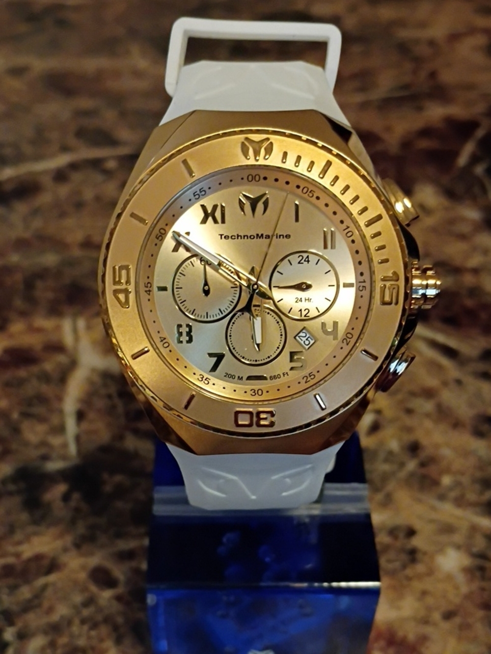 Technomarine Ocean Manta Gold Chronograph Watch with White Strap